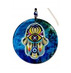 Blue Color Embossed Fatma Ana Blessing Hand Evil Eye Beads Fusion Glass Special Design Wall Ornament
