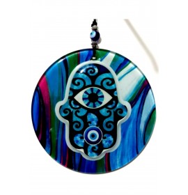 Blue Embossed Eyed Fatma Ana Hand Wall Ornament Evil Eye Beads Souvenir