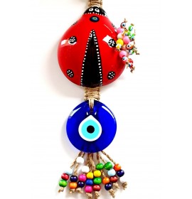 Ceramic Evil Eye Beaded Ladybug Red Medium Wall Decoration