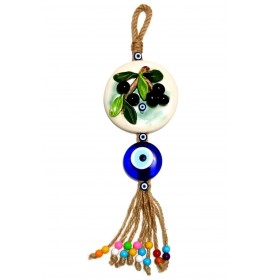 Ceramic Olive Detailed Glass Evil Eye Beads Handmade Souvenir Wall Ornament