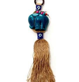 Ceramic Turquoise Elephant Figured Colorful Beads Wall Ornament