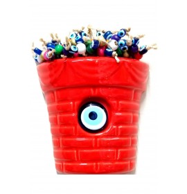 Double Glazed Ceramic Evil Eye Beads Red Flower Pot Wall Ornament And Amulet