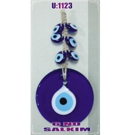 LINEN YARN KNITTING MACROME WITH EVIL EYE WALL HANGING