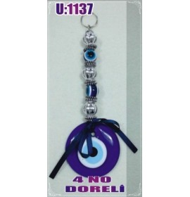 LINEN YARN KNITTING MACROME WITH EVIL EYE WALL HANGING