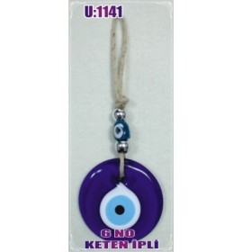 LINEN YARN KNITTING MACROME WITH EVIL EYE WALL HANGING