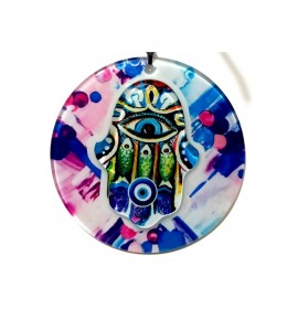 Embossed Fatma Ana Hand Fusion Glass Wall Decoration In Pink And Blue Colors