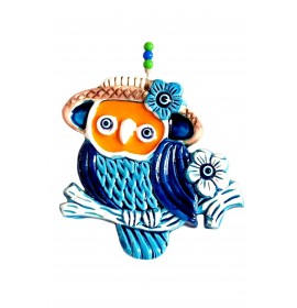 Evil Eye Beaded Owl on a Ceramic Branch Wall Ornament