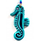 Evil Eye Beaded Sea Horse Turquoise Color Ceramic Mini Wall Ornament