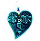 Evil Eye Beaded Turquoise Ceramic Bird Heart Shaped Wall Ornament