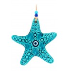 Evil Eye Beaded Turquoise Color Handmade Ceramic Starfish Wall Ornament