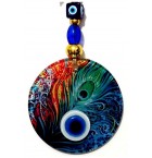 Peafowl feather fusion glass and evil eye wall decor