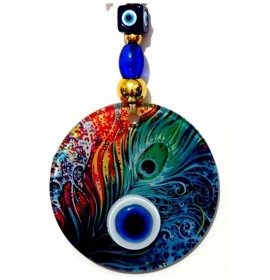 Peafowl feather fusion glass and evil eye wall decor