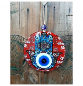 Hamsa hand fusion glass and evil eye wall decor