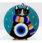 Cat fusion glass and evil eye wall decor