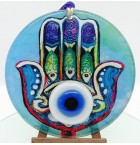 Hamsa hand fusion glass and evil eye wall decor