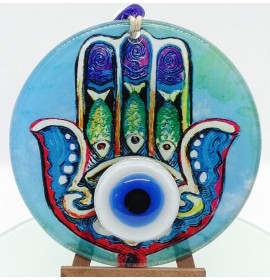 Hamsa hand fusion glass and evil eye wall decor