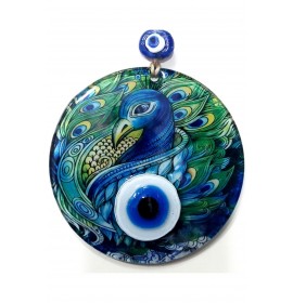 Peafowl Fusion glass and evil eye wall decor