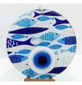 Fish fusion glass and evil eye wall decor