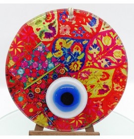 Patterned fusion glass and evil eye wall decor