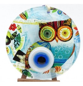 Owl fusion glass and evil eye wall decor