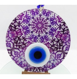 Purple Flowers fusion glass and evil eye wall decor