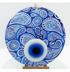 Blue Patterned fusion glass and evil eye wall decor