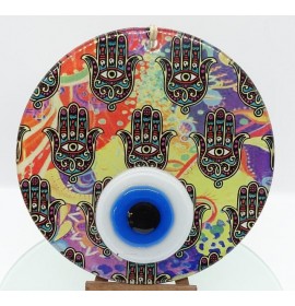 Hamsa hand fusion glass and evil eye wall decor