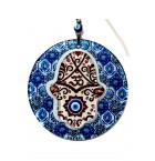 Handmade Blue Embossed Fatma Ana Hand Fusion Glass Evil Eye Beads Wall Ornament