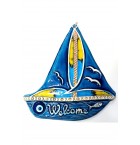 Sailboat Welcome Written Boat Nazar Beaded Ceramic Wall Decoration Suitable for Indoor and Outdoor Use