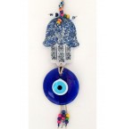 Topkapı Patterned Fatma Ana Bereket Hand Model Ceramic Wall Ornament with Glass Evil Eye Beads
