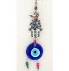 Tulip Patterned Blue Glass Evil Eye Beads Ceramic Wall Ornament