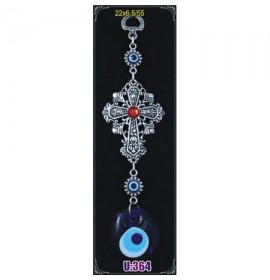 Silver Plated  Metal Cross with Evil Eye Bead
