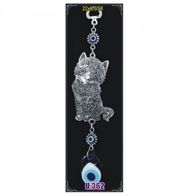 Silver Plated  Metal Cat with Evil Eye Bead