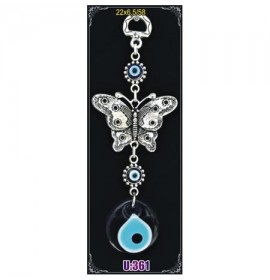  Silver Plated Metal Butterfly with Evil Eye Bead