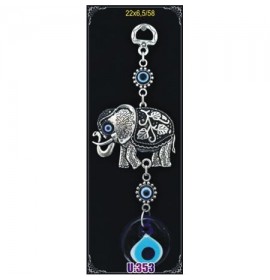 Silver Plated Metal Elephant with Evil Eye Bead