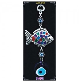  Silver Plated Metal Fish with Evil Eye Bead