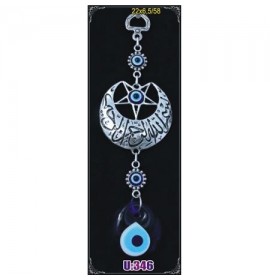 Silver Plated  Metal Star and Crescent with Evil Eye Bead
