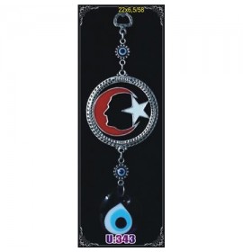 Silver Plated  Metal Star and Crescent with Evil Eye Bead