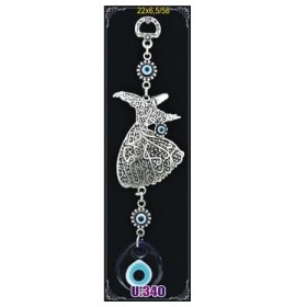  Silver Plated Metal Whirling Dervish with Evil Eye Bead