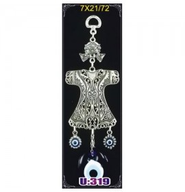 Silver Plated  Metal Dervish Vest with Evil Eye Bead