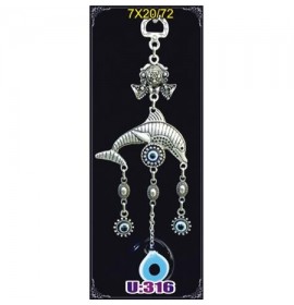  Silver Plated Metal Dolphin with Evil Eye Bead
