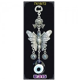  Silver Plated Metal Butterfly with Evil Eye Bead