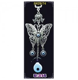  Silver Plated Metal Butterfly with Evil Eye Bead