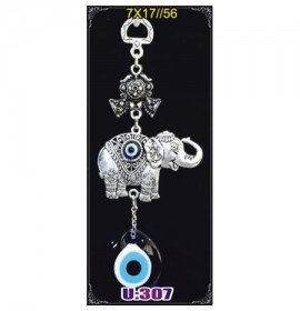 Silver Plated Metal Elephant with Evil Eye Bead