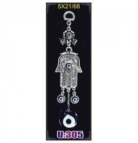 Silver Plated  Metal Hamsa with Evil Eye Bead