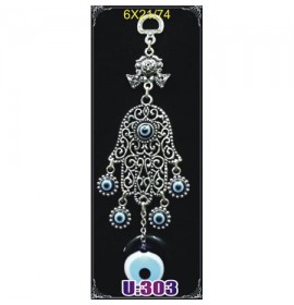 Silver Pilated  Metal Hamsa with Evil Eye Bead