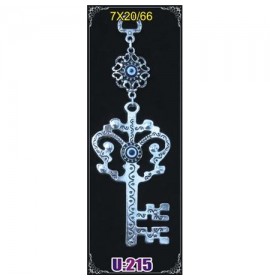 Silver Pilated  Metal Key with Evil Eye Bead