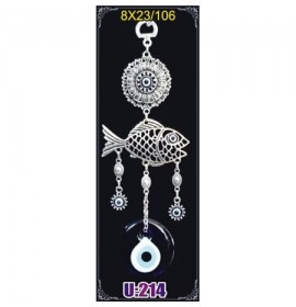 Silver Plated  Metal Fish with Evil Eye Bead
