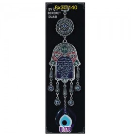 Silver Pilated  Metal Hamsa with Evil Eye Bead