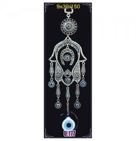 Silver Plated  Metal Hamsa with Evil Eye Bead